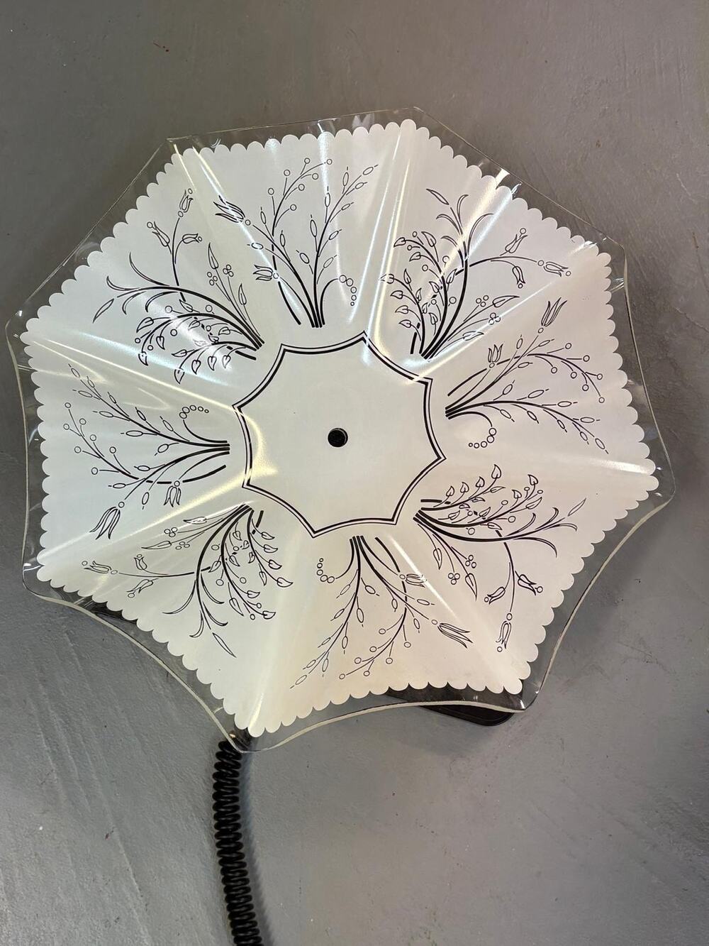 Vtg MCM Ruffled Fluted Edged White Floral Glass Ceiling Fixture Light Shade 15in